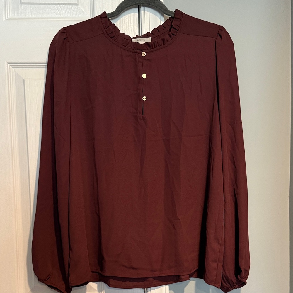 LOFT Maroon Ruffle Blouse